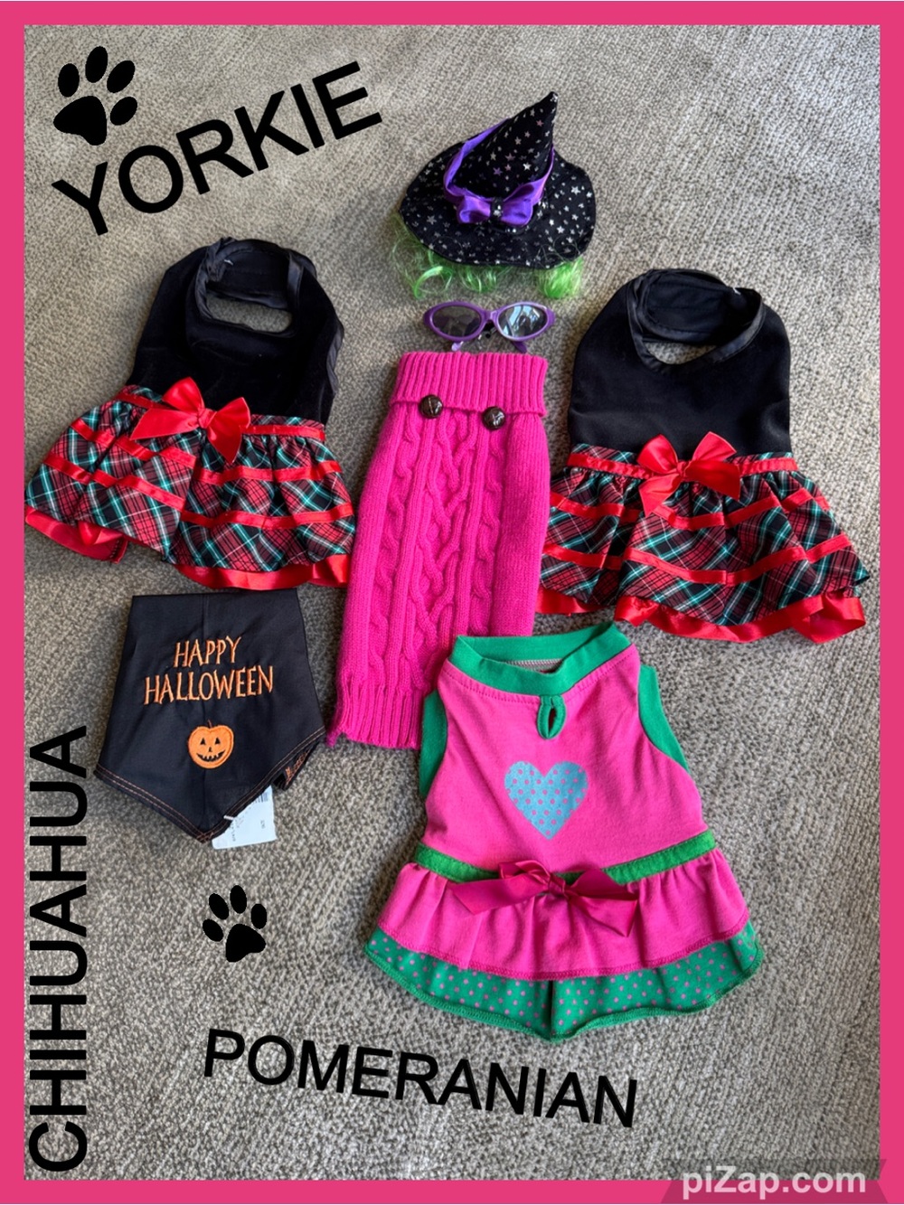 🐾 Yorkie Halloween Bundle - Hat, Glasses, Christmas Outfits, Sweater, Romper